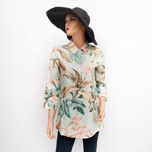 Tommy Bahama 3/4 Sleeve Floral Button-Down Shirt Small